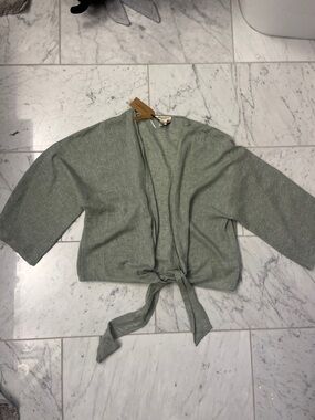 Christian Siriano Sage Green Tie-Front linen blend tie front coverup